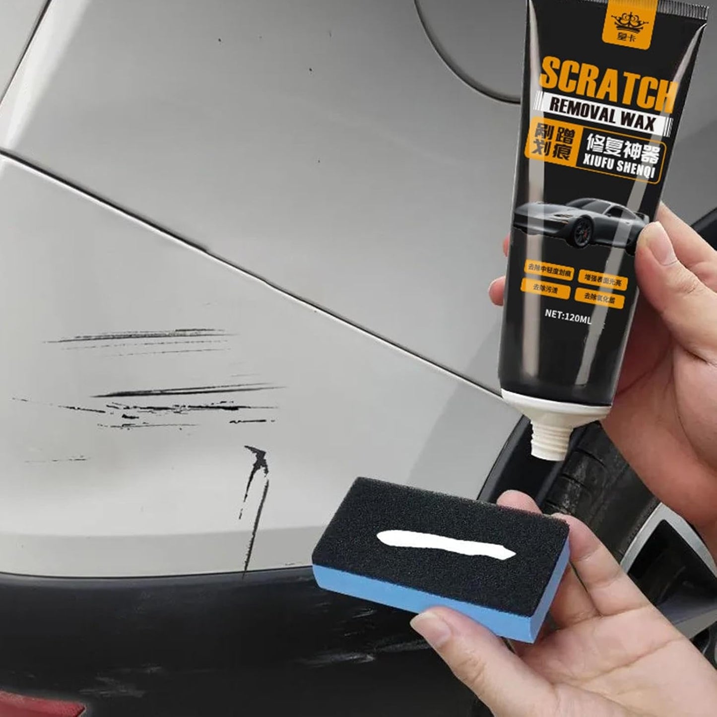 Scratch Remover for Vehicles | Car Paint Scratch Repair Wax | 120Ml Car Paint Repair Wax Kit | Includes Wipe & Sponge for Effective Car Paint Restoration and Scratch Repair