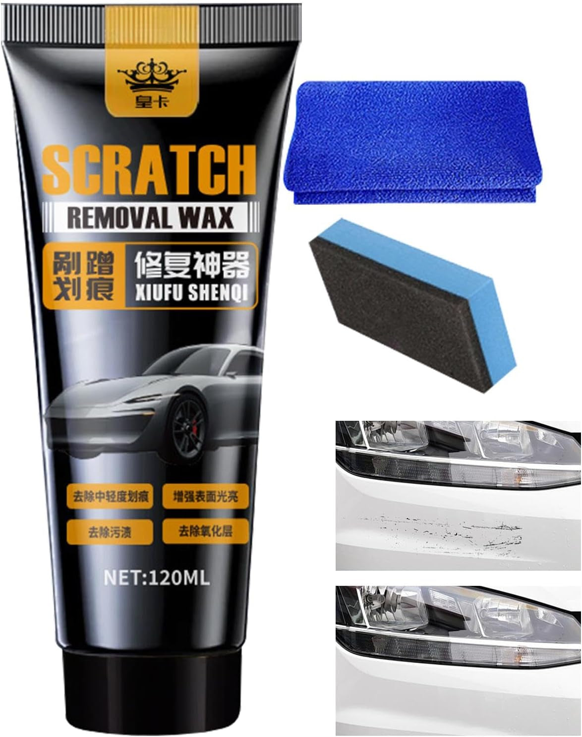 Scratch Remover for Vehicles | Car Paint Scratch Repair Wax | 120Ml Car Paint Repair Wax Kit | Includes Wipe & Sponge for Effective Car Paint Restoration and Scratch Repair