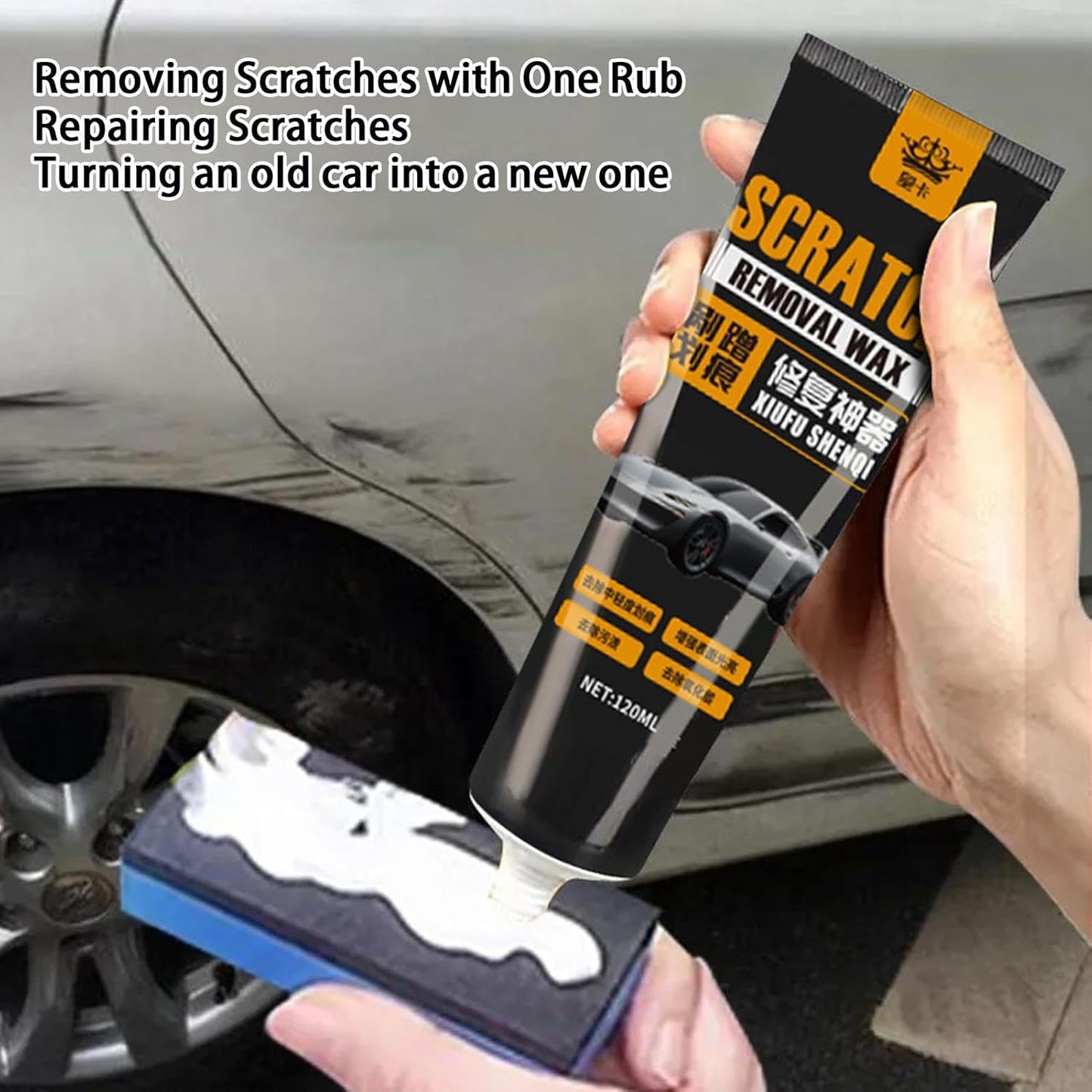 Scratch Remover for Vehicles | Car Paint Scratch Repair Wax | 120Ml Car Paint Repair Wax Kit | Includes Wipe & Sponge for Effective Car Paint Restoration and Scratch Repair